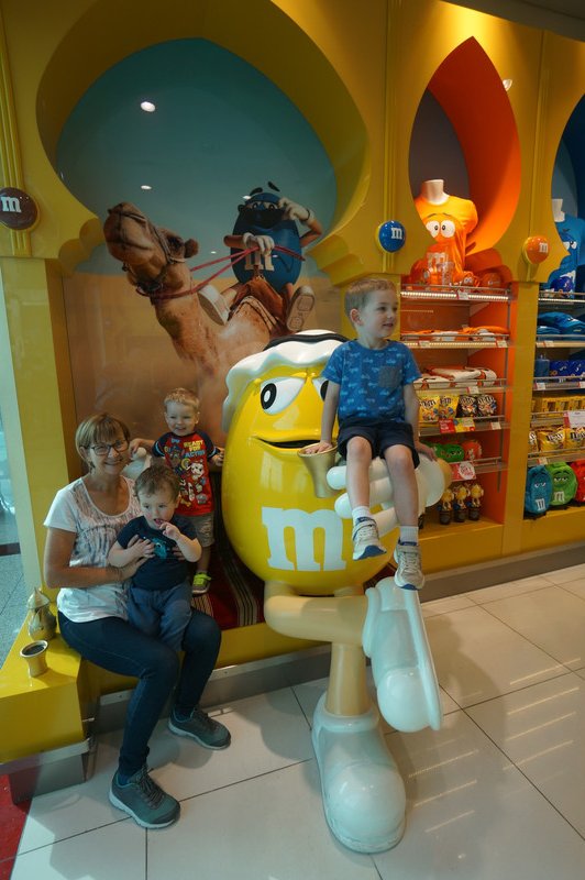 The boys had a ball in the M&M shop in Dubai Airport