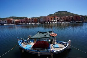 Fishing boats along the river at Bosa, Sardinia