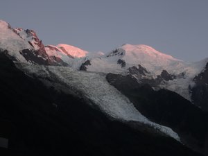 View of Mont Blanc at sunset from our hotel window