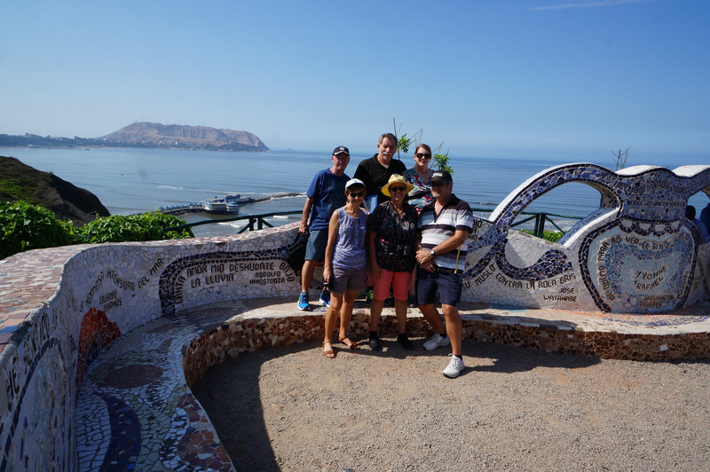 Our little group of travellers - loving the amazing tiled Amores Walkway at Miraflores and looking good after a long flight from Aus