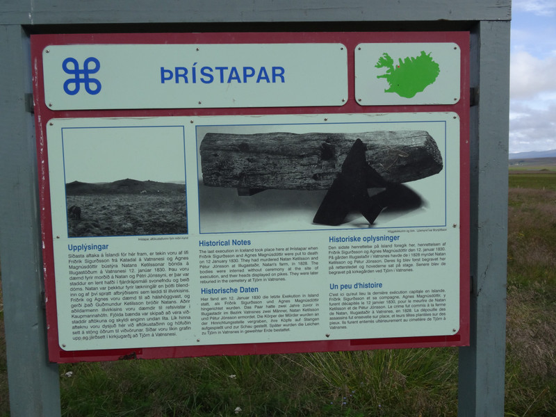 Marker on side of road explaining about the place of the last execution in Iceland in 1830