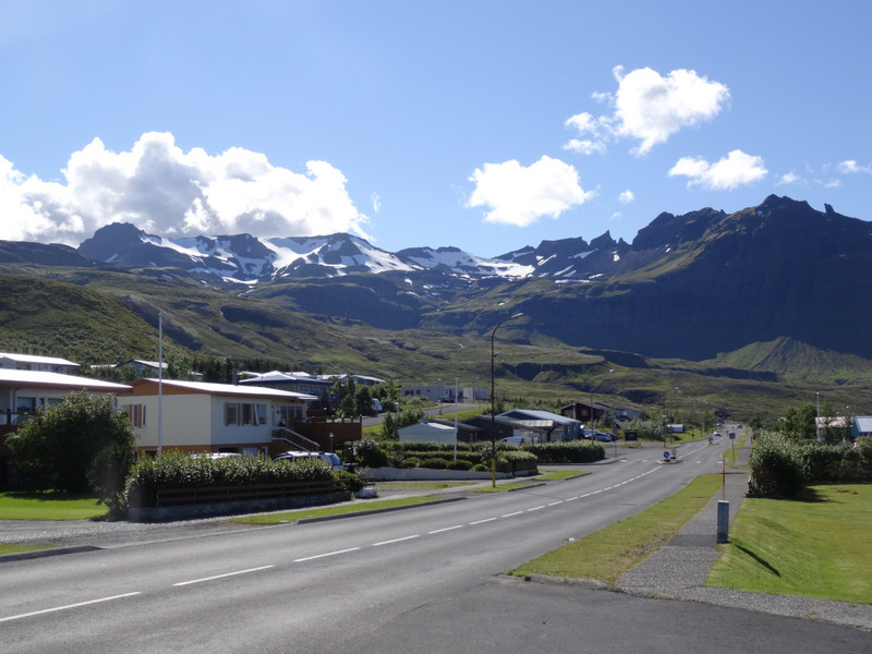 Driving through the town of Grundarfjordur