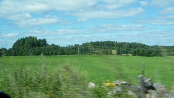 fields seen from a train window