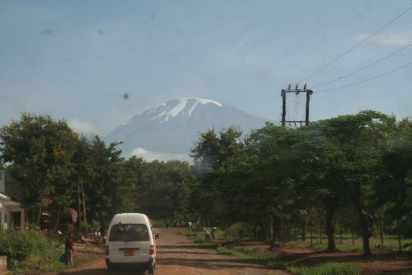 A clear view of Kili from the road to the Church building