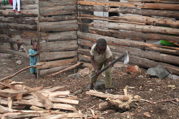 Chopping wood... at the Orphanage