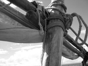 The sail... tied together with ropes