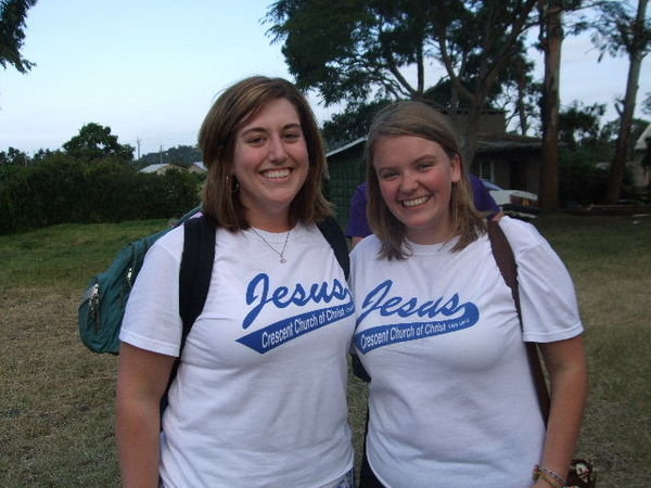 Sara & Lesley in their VBS Shirts from home