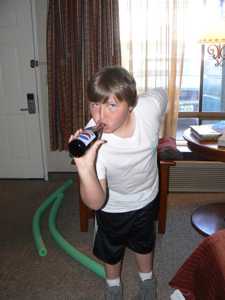 Mason with his first ever bottled Pepsi..