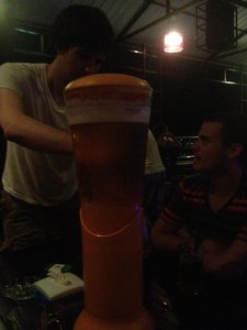 Daine & Sean with our tower of beer lao