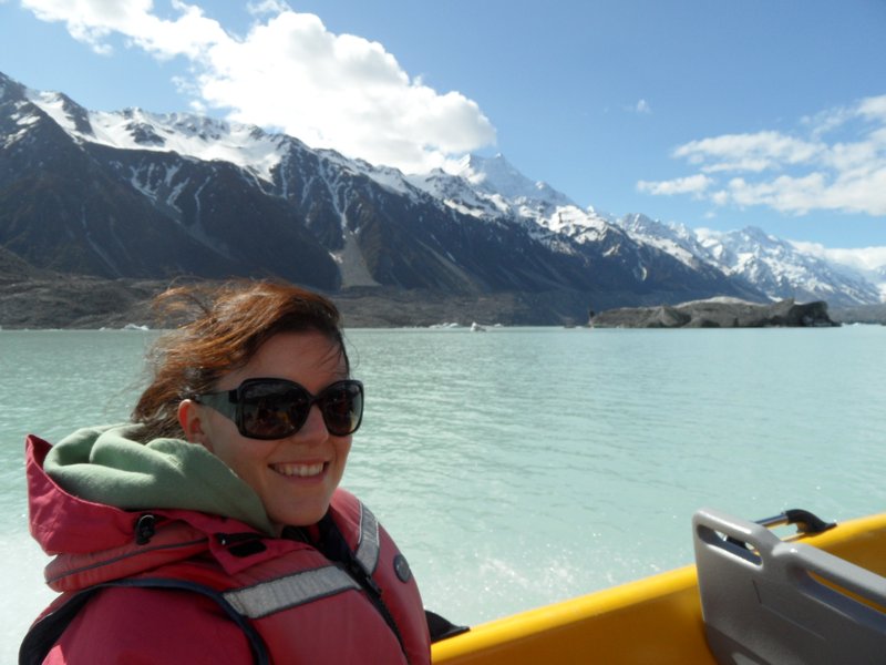 Jen on the Glacier Lake in Mount Cook
