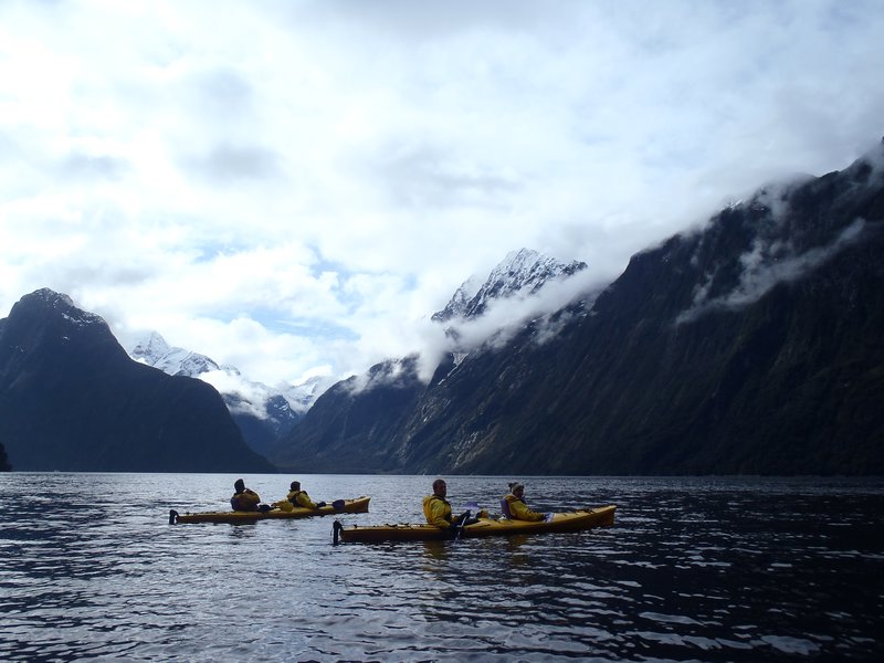 Kayaking across Milford Sound