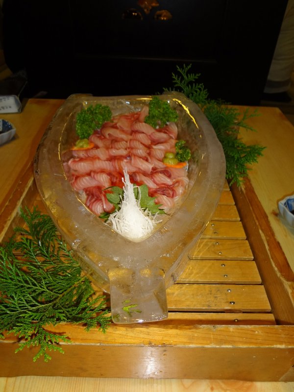 Koi Carp sashimi in an ice boat