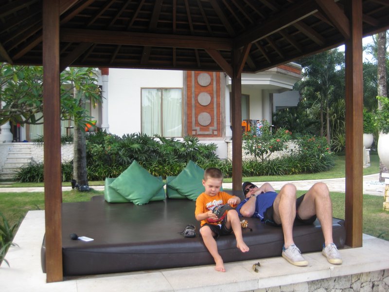 The boys relaxing in a huge cabana