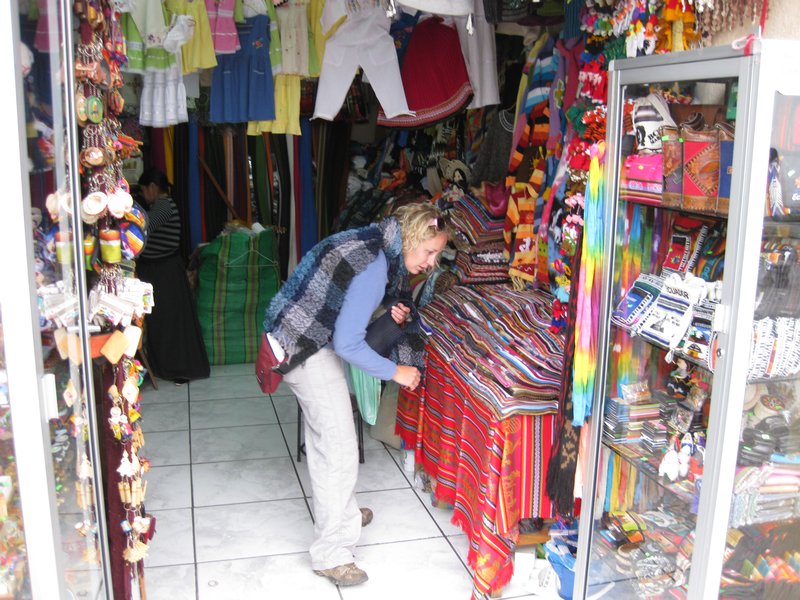Linz browsing the textiles