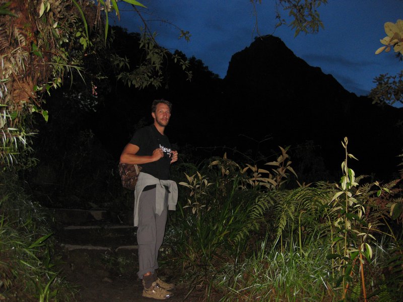 Inca Jungle Trail Day 4, early AM climbing Machu Picchu