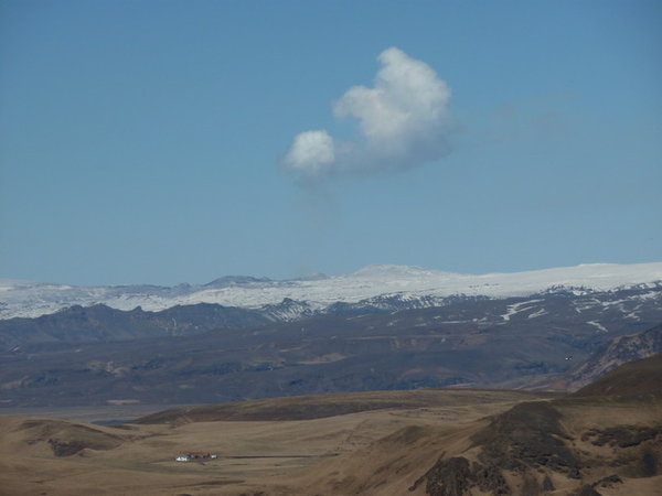 Eyjafjallajokull smoke in the distance