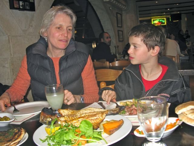 Pre-marathon meal at Avi's Restaurant in Tiberius
