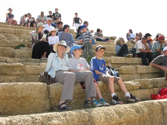 Aimee and boys at horseshow at hippodrome in ancient Ceasarea
