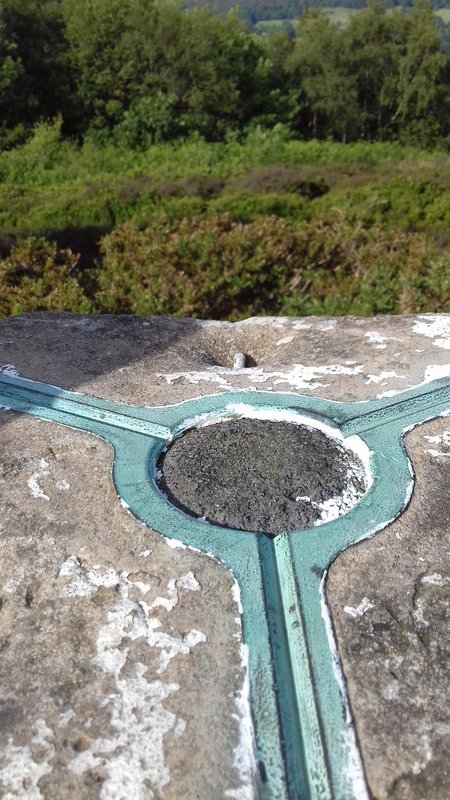 On top of the trig point . Someone stood there some while ago and put his surveying instruments on this 