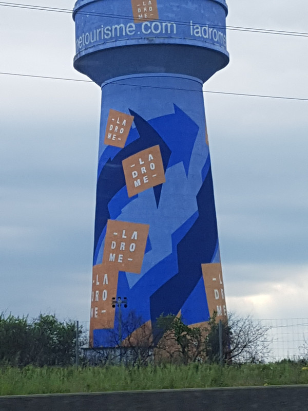 a pretty water tower breaking our journey 