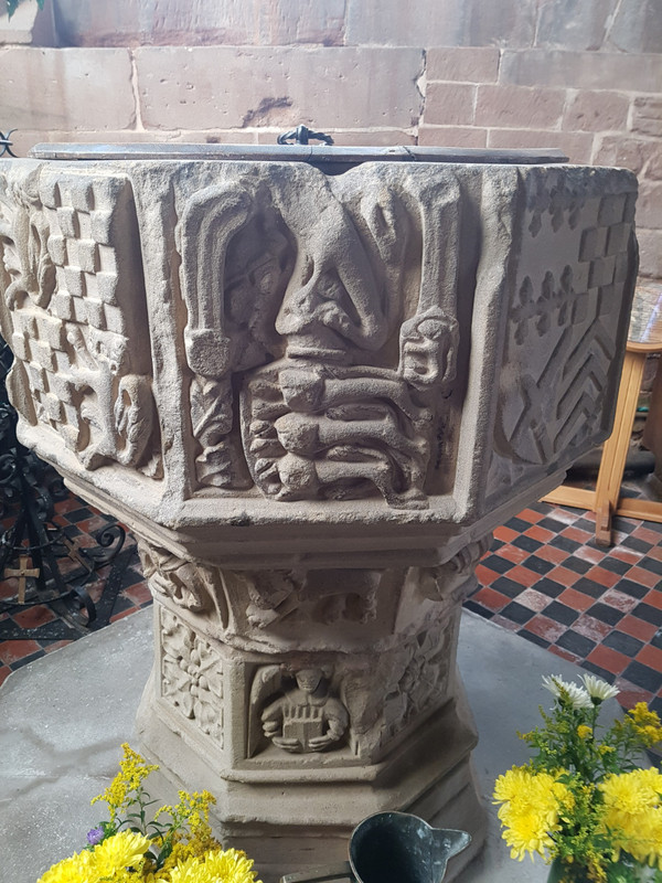The beautiful carved font - the journey starts in the church 