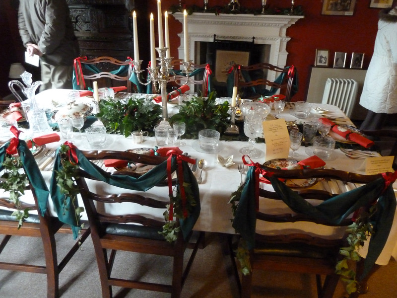 The dining room decorated in the style of a Georgian Christmas 