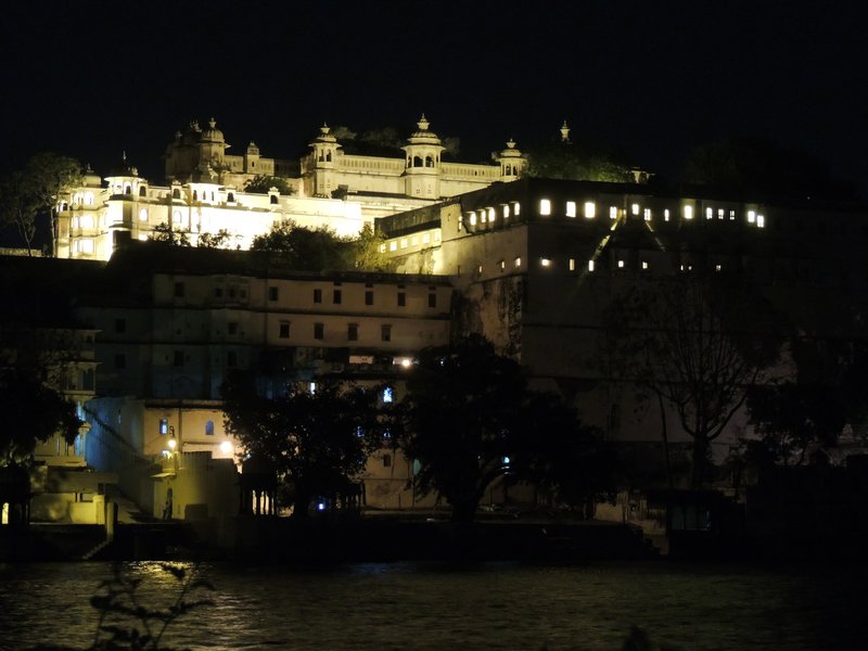 The Udaipur Palace at night