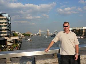 Me on London Bridge, with Tower bridge in the background