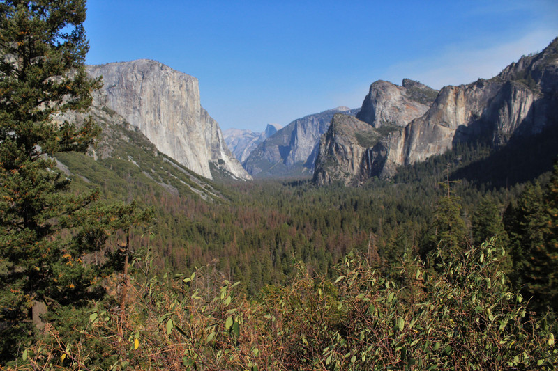 the valley from tunnel overlook.  The climbers are on the wall of El Capitan , the cliff to the left.