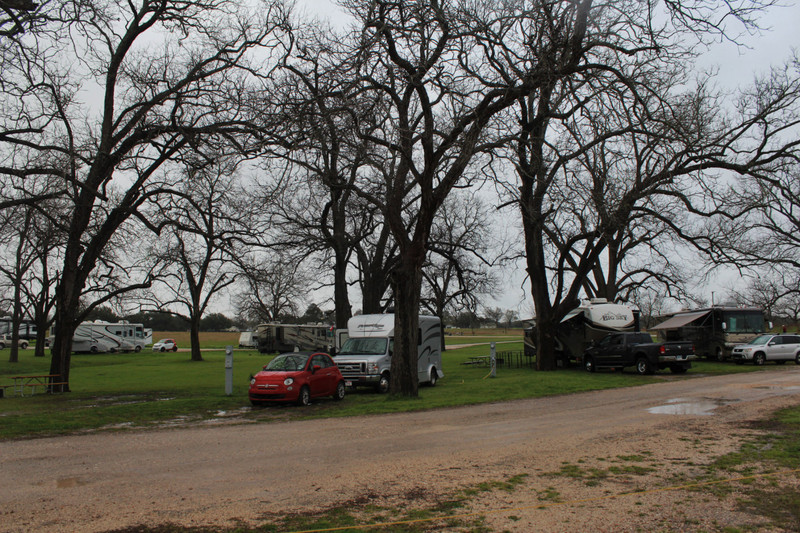 camper in the pecan grove and mud