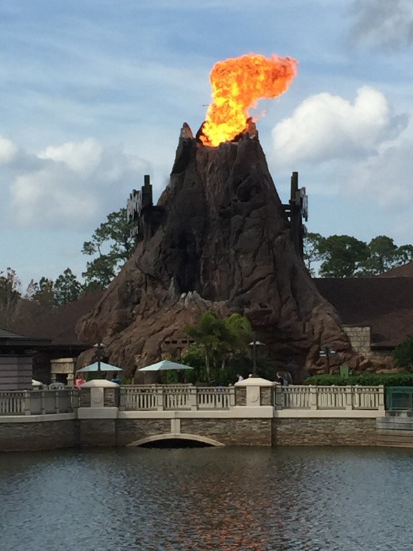 The volcano erupting at Disney Springs