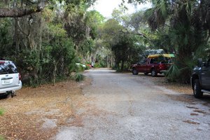 walking down the campground road-campsites to the left and right