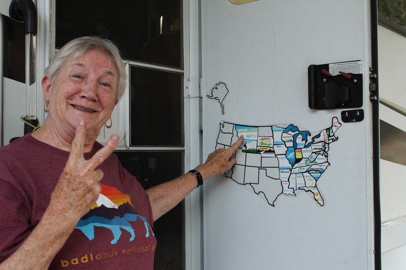 Ginnie added 2 stickers to her US map , Wyoming and Montana