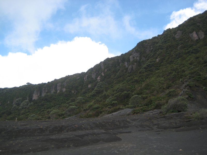 the side of the volcano away from the craters