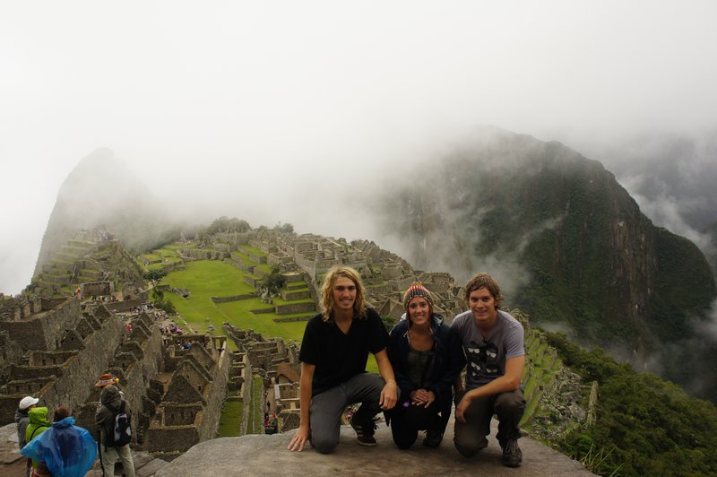 Our first cloudy glimpse of Machu Picchu