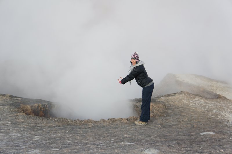 Warming my frozen hands by the Geysers
