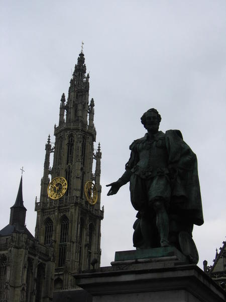 Statue + Cathedral in Antwerp