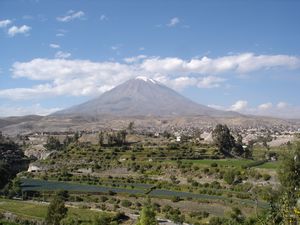 that volcano again with Inca farming terraces