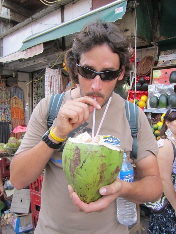 Terry drinking coconut milk