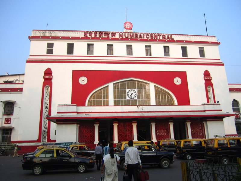 Mumbai central station with taxis