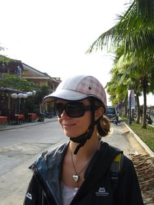 Me wearing my moped helmet the ultimate fashion accessory in Vietnam
