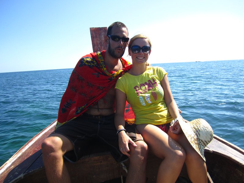 Terry and I on the long tail boat after our snorkel trip