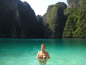 Kate going for a dip at Phi Leh Bay