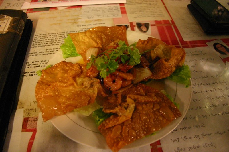 Fried Wantons with shrimp salad at Cafe 43 in Hoi An