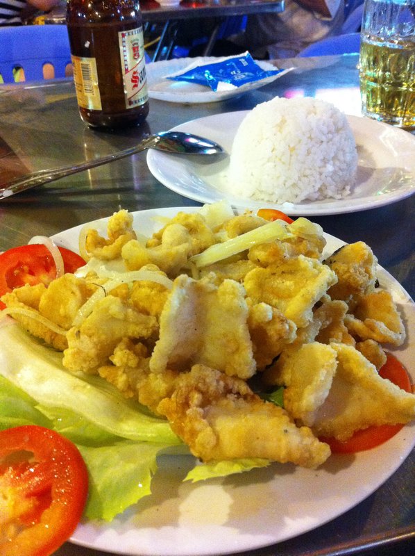 Fried squid at the Night Market in Saigon