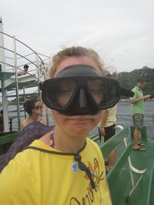 Trying the snorkel mask
