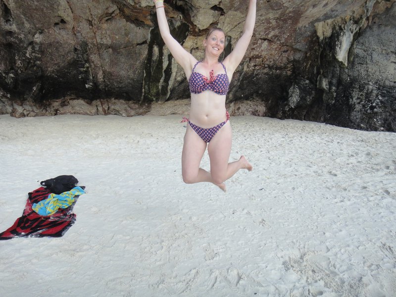 Kate jumping on Maya Beach