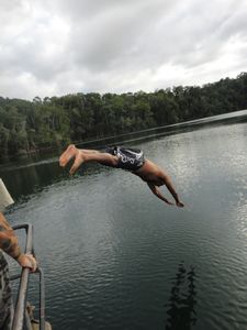 Bevan diving into the lake!
