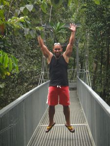 Anton jumping on suspension Bridge