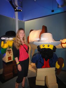 Kate with a lego man at the Aquarium